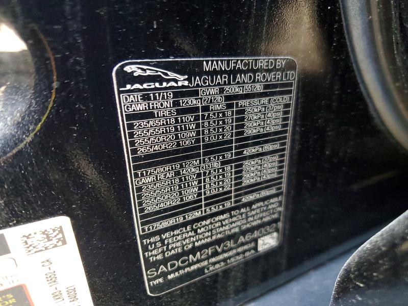 Продажа на аукционе авто 2020 Jaguar F-pace, vin: SADCM2FV3LA640321, номер лота: 46771136