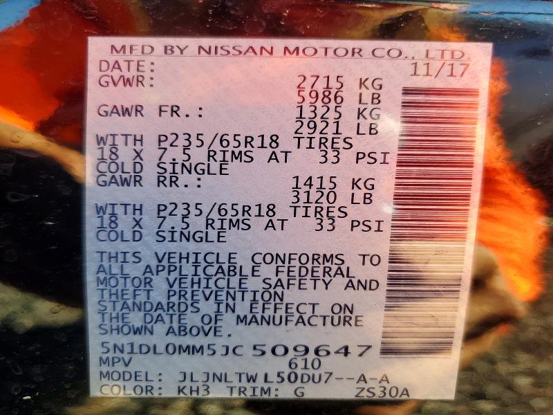46828876 :رقم المزاد ، 5N1DL0MM5JC509647 vin ، 2018 Infiniti Qx60 مزاد بيع