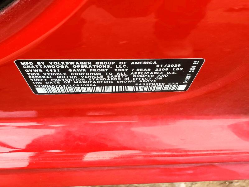 47638386 :رقم المزاد ، 1VWMA7A3XLC010504 vin ، 2020 Volkswagen Passat مزاد بيع