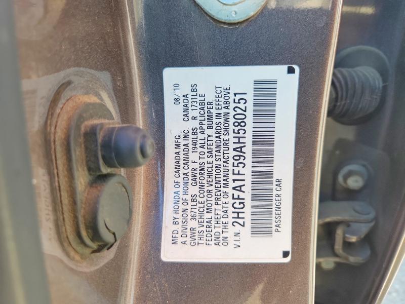 47436546 :رقم المزاد ، 2HGFA1F59AH580251 vin ، 2010 Honda Civic مزاد بيع