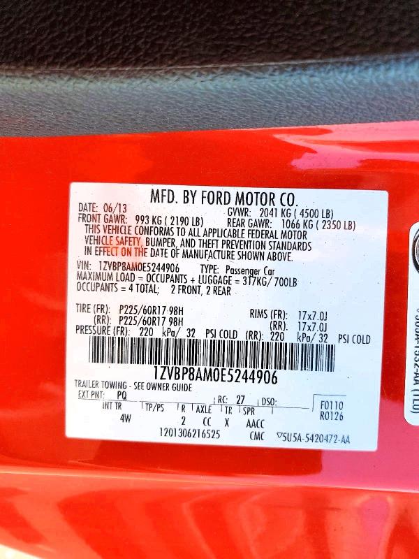 2014 Ford Mustang მანქანა იყიდება აუქციონზე, vin: 1ZVBP8AM0E5244906, აუქციონის ნომერი: 41901626