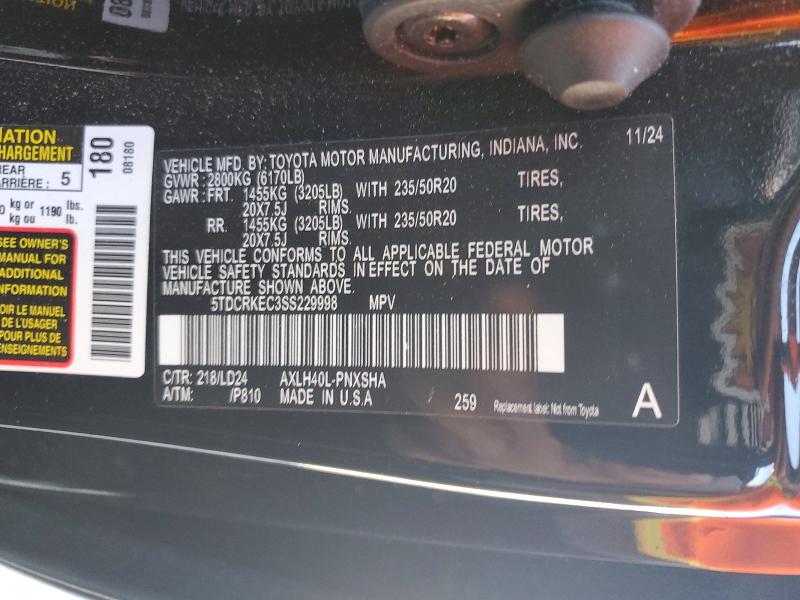 Aukcja sprzedaży 2025 Toyota Sienna, vin: 5TDCRKEC3SS229998, numer aukcji: 47422526