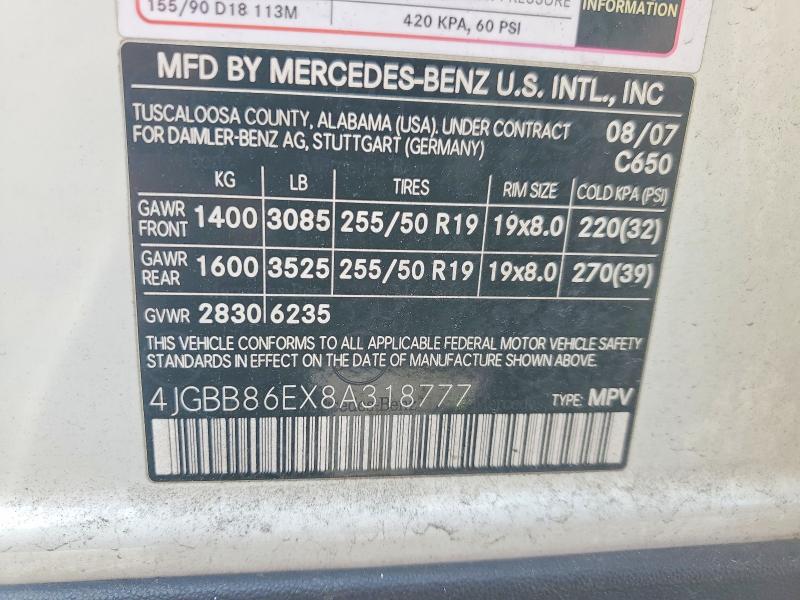 Aukcja sprzedaży 2008 Mercedes-benz Ml, vin: 4JGBB86EX8A318777, numer aukcji: 47989416