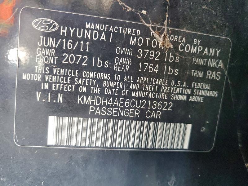 2012 Hyundai Elantra მანქანა იყიდება აუქციონზე, vin: KMHDH4AE6CU213622, აუქციონის ნომერი: 79777085