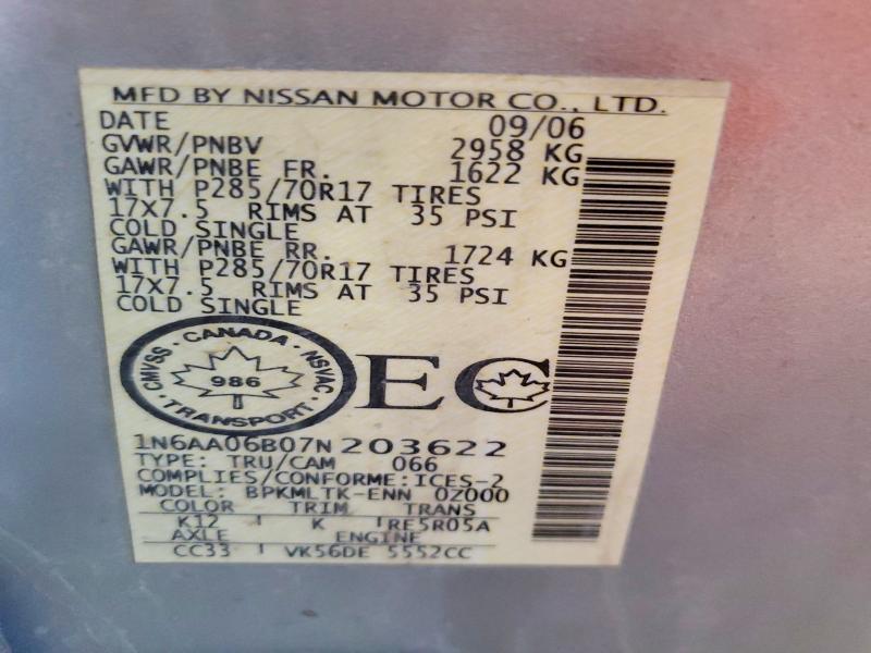 Продаж на аукціоні авто 2007 Nissan Titan, vin: 1N6AA06B07N203622, номер лоту: 79563395