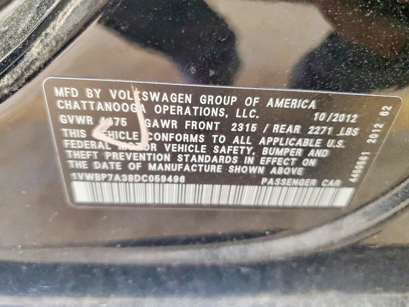 Aukcja sprzedaży 2013 Volkswagen Passat, vin: 1VWBP7A38DC059496, numer aukcji: 45746046