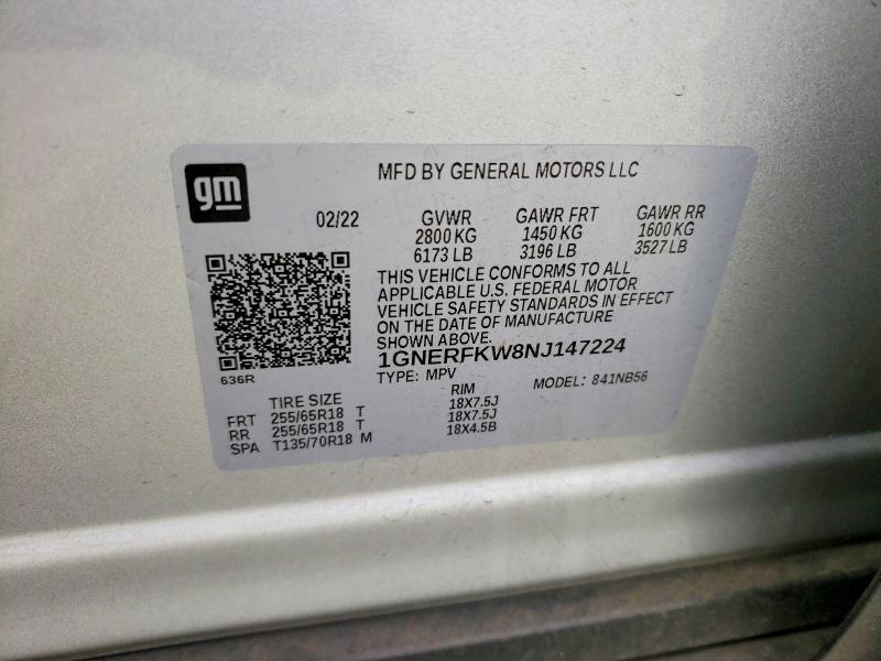 Продаж на аукціоні авто 2022 Chevrolet Traverse, vin: 1GNERFKW8NJ147224, номер лоту: 47953726