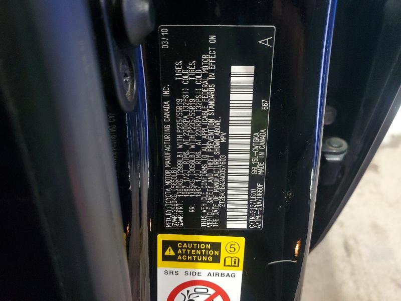 46106896 :رقم المزاد ، 2T2BK1BA3AC057603 vin ، 2010 Lexus Rx 350 مزاد بيع