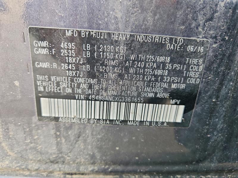 Aukcja sprzedaży 2016 Subaru Outback, vin: 4S4BSANCXG3361655, numer aukcji: 48089516