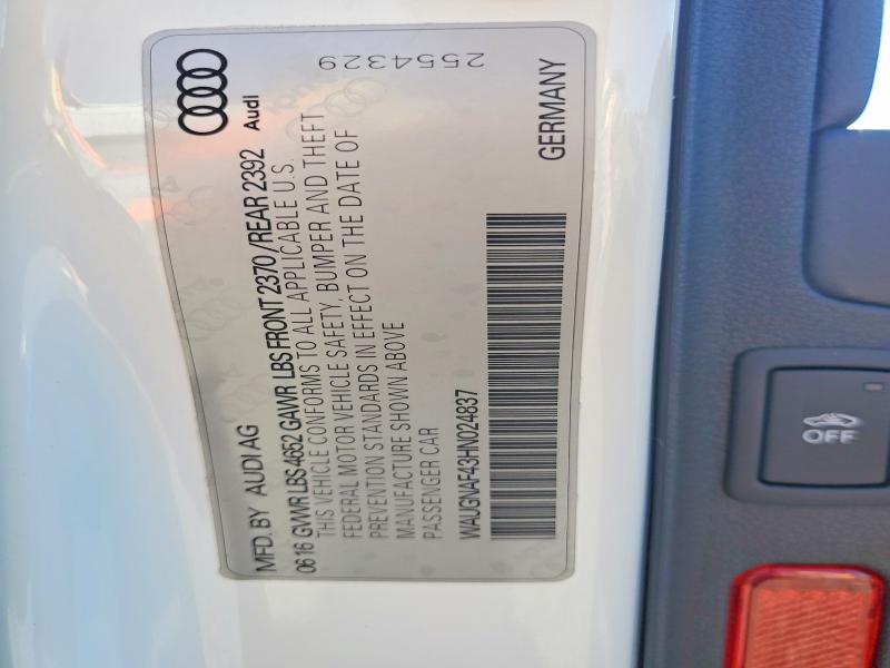 Aukcja sprzedaży 2017 Audi A4, vin: WAUGNAF43HN024837, numer aukcji: 46383216