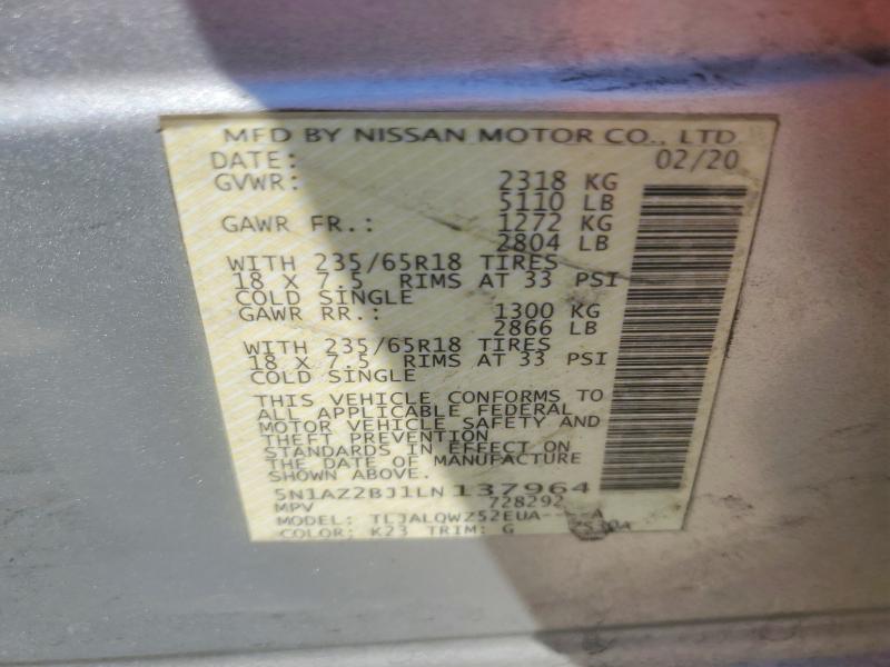 47187686 :رقم المزاد ، 5N1AZ2BJ1LN137964 vin ، 2020 Nissan Murano مزاد بيع