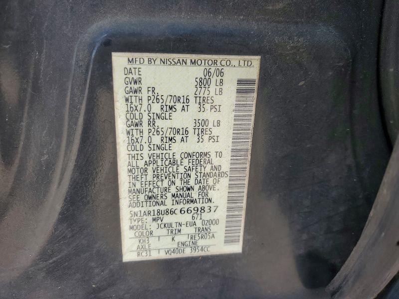 Aukcja sprzedaży 2006 Nissan Pathfinder, vin: 5N1AR18U86C669837, numer aukcji: 46270436