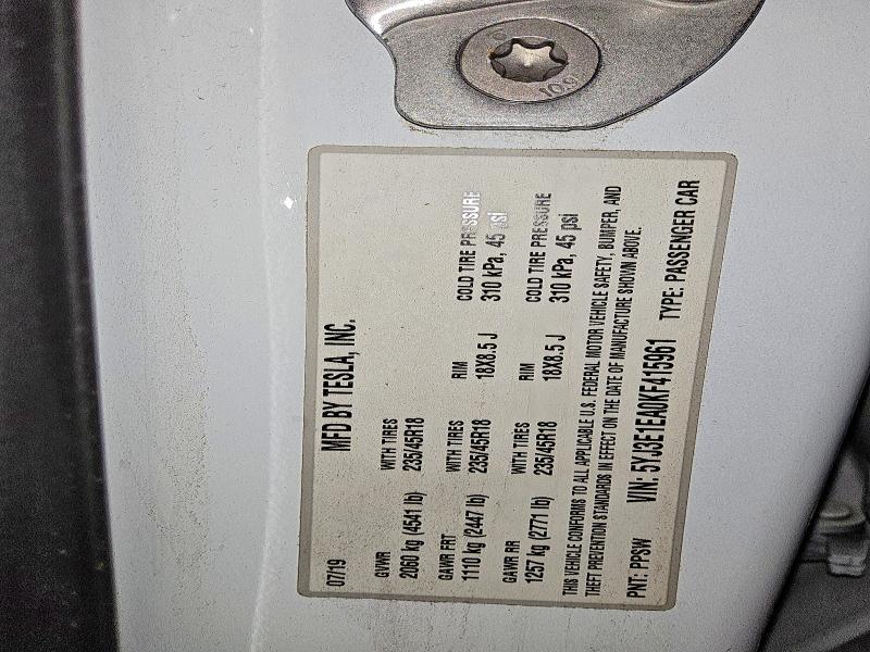 Продаж на аукціоні авто 2019 Tesla Model 3, vin: 5YJ3E1EA0KF415961, номер лоту: 78690875