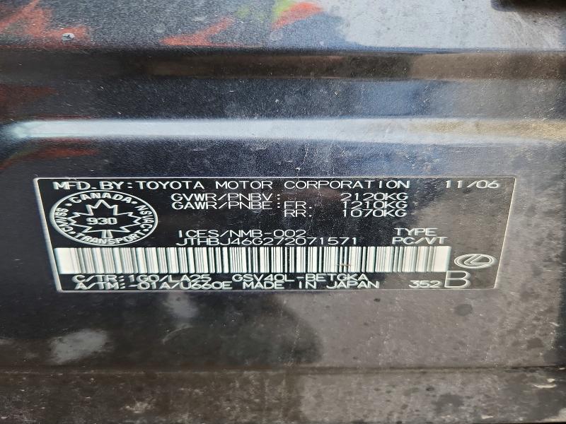 Aukcja sprzedaży 2007 Lexus Es 350, vin: JTHBJ46G272071571, numer aukcji: 45604976
