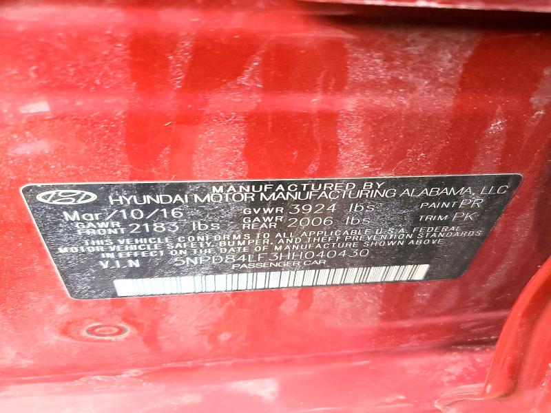 Aukcja sprzedaży 2017 Hyundai Elantra, vin: 5NPD84LF3HH040430, numer aukcji: 47079956