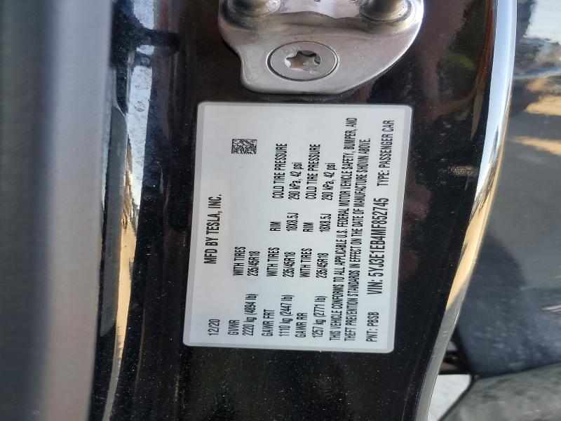 46494076 :رقم المزاد ، 5YJ3E1EB4MF852745 vin ، 2021 Tesla Model 3 مزاد بيع