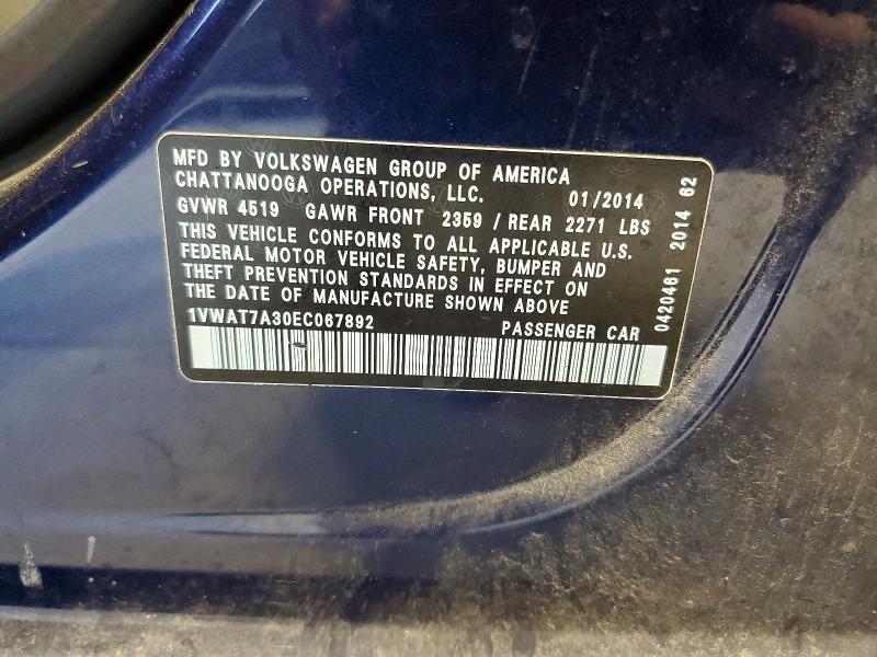 Продажа на аукционе авто 2014 Volkswagen Passat, vin: 1VWAT7A30EC067892, номер лота: 47522466