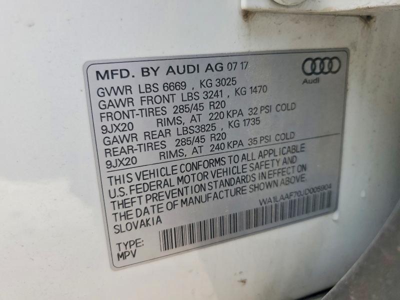 Продаж на аукціоні авто 2018 Audi Q7, vin: WA1LAAF70JD005904, номер лоту: 78963935
