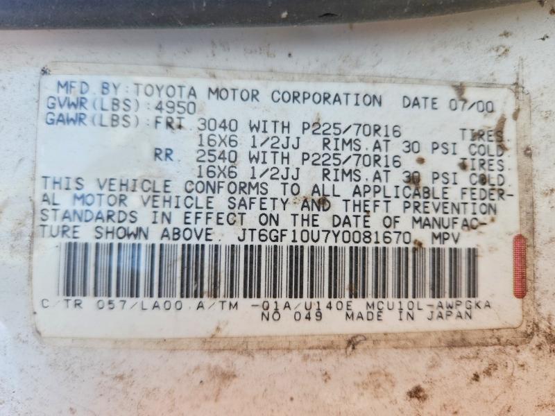 Aukcja sprzedaży 2000 Lexus Rx 300, vin: JT6GF10U7Y0081670, numer aukcji: 47753286