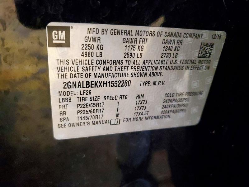 Продажа на аукционе авто 2017 Chevrolet Equinox, vin: 2GNALBEKXH1552260, номер лота: 45811436