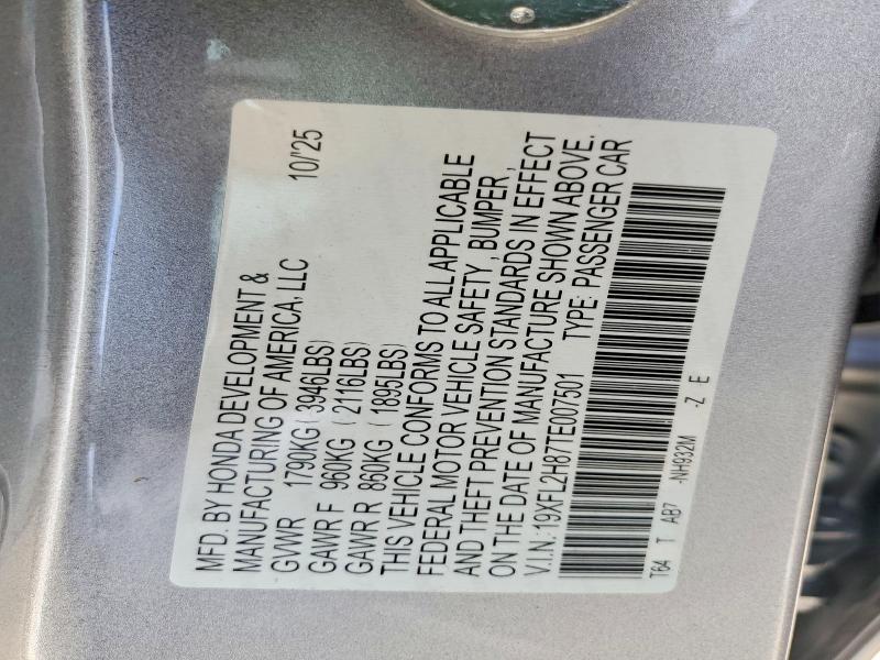 78530295 :رقم المزاد ، 19XFL2H87TE007501 vin ، 2026 Honda Civic مزاد بيع