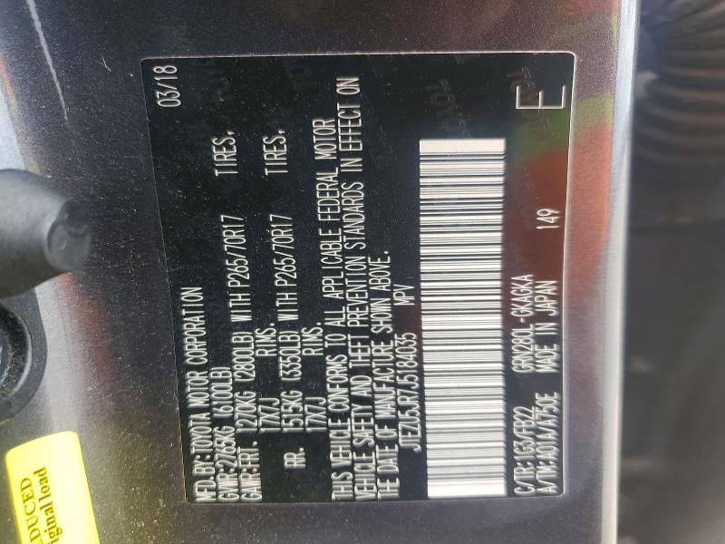 48206496 :رقم المزاد ، JTEZU5JR7J5184035 vin ، 2018 Toyota 4runner مزاد بيع