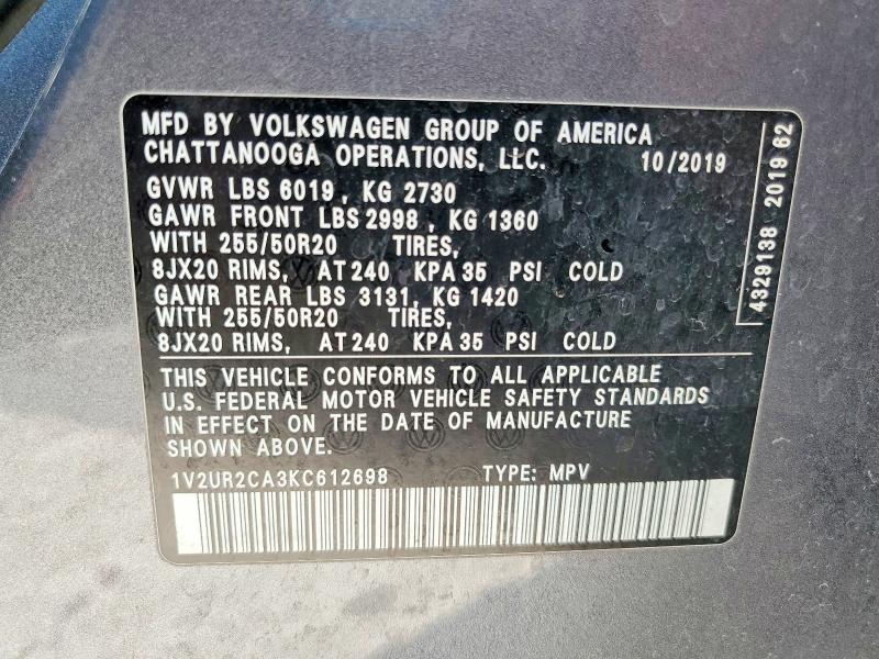 Продаж на аукціоні авто 2019 Volkswagen Atlas, vin: 1V2UR2CA3KC612698, номер лоту: 79564245