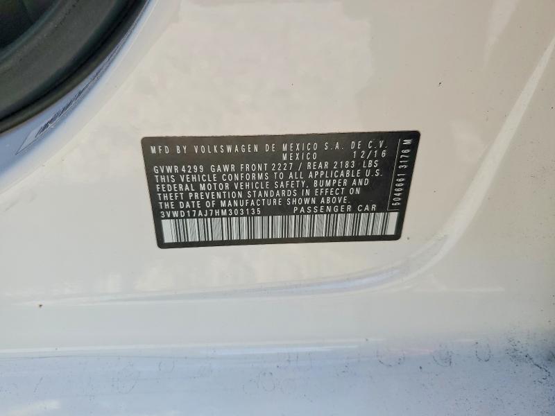 Продажа на аукционе авто 2017 Volkswagen Jetta, vin: 3VWD17AJ7HM303135, номер лота: 47507276