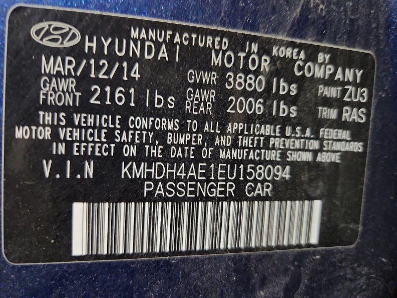 Aukcja sprzedaży 2014 Hyundai Elantra, vin: KMHDH4AE1EU158094, numer aukcji: 47849346