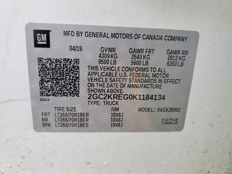 Aukcja sprzedaży 2019 Chev Silverado, vin: 2GC2KREG0K1184134, numer aukcji: 41618326