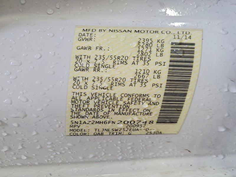 2015 Nissan Murano მანქანა იყიდება აუქციონზე, vin: 5N1AZ2MH6FN200748, აუქციონის ნომერი: 79303735