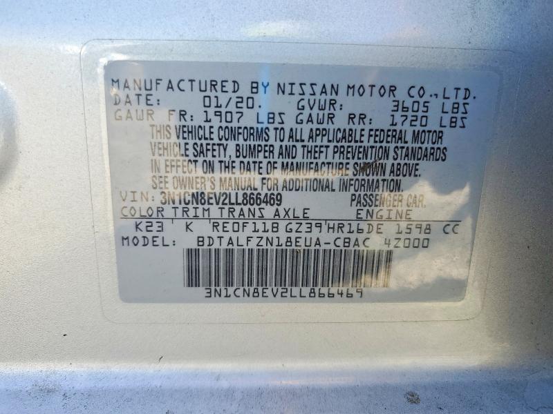 Продаж на аукціоні авто 2020 Nissan Versa, vin: 3N1CN8EV2LL866469, номер лоту: 46372036