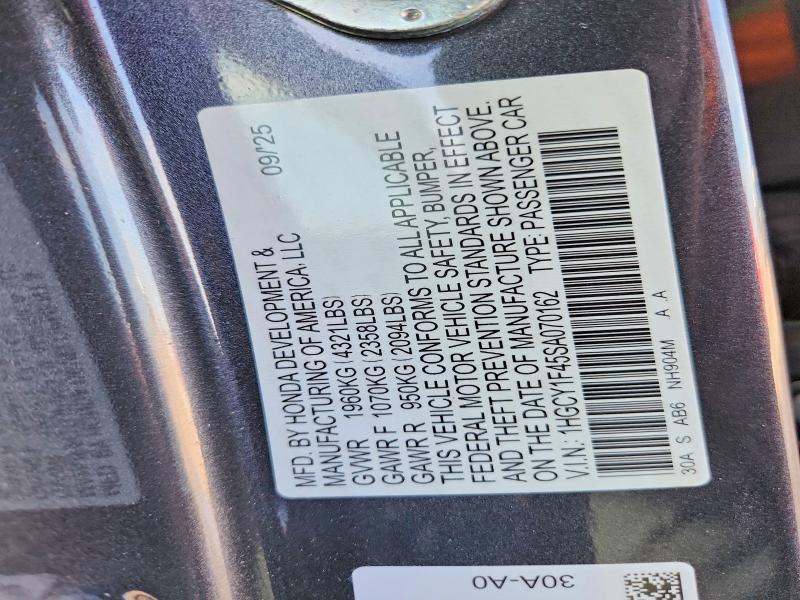 Продаж на аукціоні авто 2025 Honda Accord, vin: 1HGCY1F45SA070162, номер лоту: 46202566