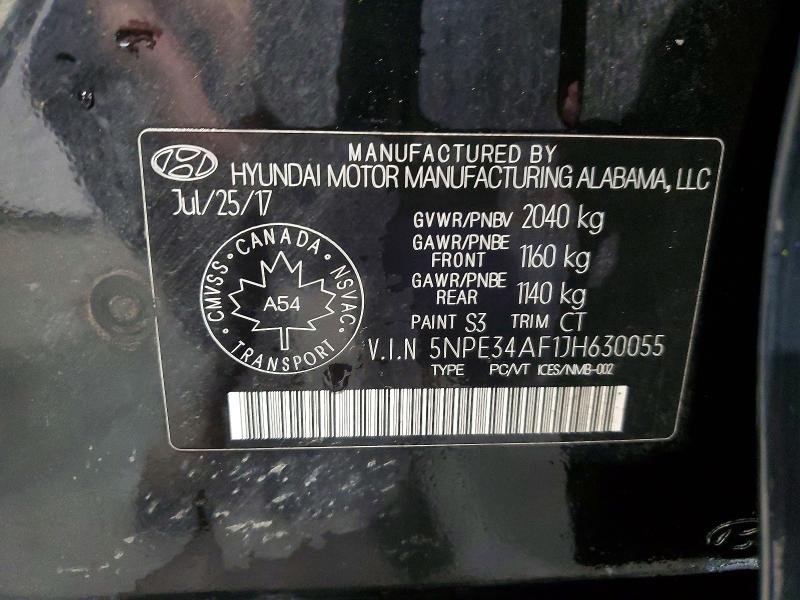 48155576 :رقم المزاد ، 5NPE34AF1JH630055 vin ، 2018 Hyundai Sonata مزاد بيع