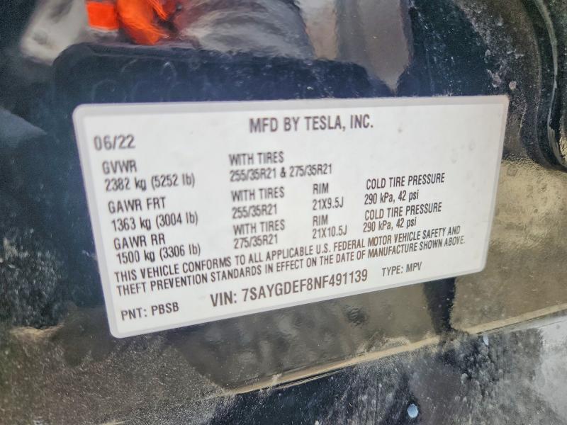 Aukcja sprzedaży 2022 Tesla Model Y, vin: 7SAYGDEF8NF491139, numer aukcji: 47613546