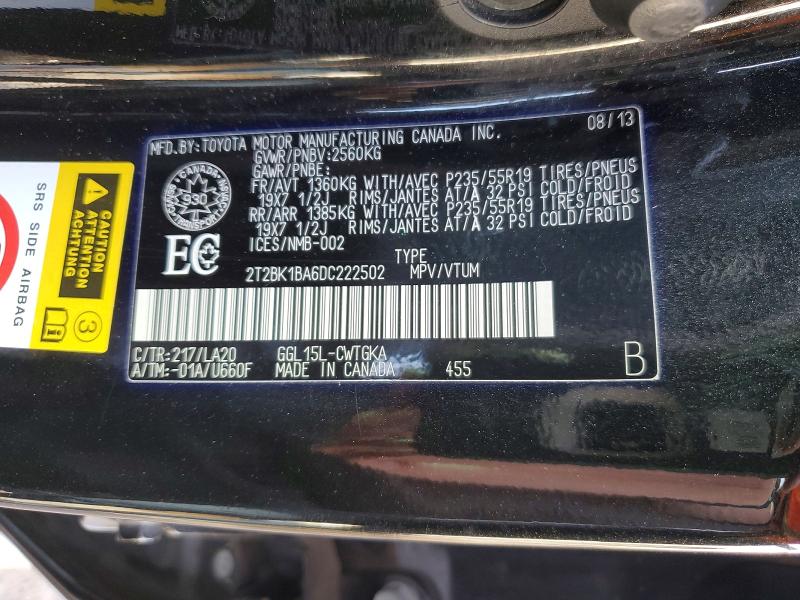 46570996 :رقم المزاد ، 2T2BK1BA6DC222502 vin ، 2013 Lexus Rx 350 مزاد بيع