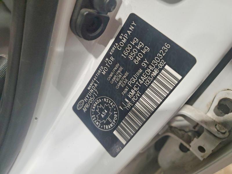 45622396 :رقم المزاد ، KMHCT4AE0HU303236 vin ، 2017 Hyundai Accent مزاد بيع