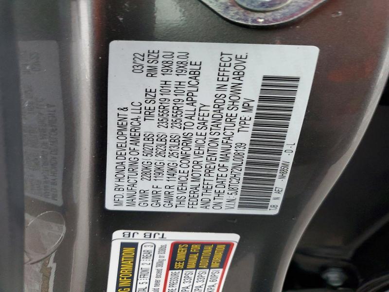 46056626 :رقم المزاد ، 5J8TC2H72NL008139 vin ، 2022 Acura Rdx مزاد بيع