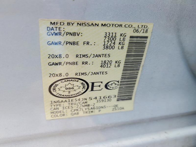 47190056 :رقم المزاد ، 1N6AA1E54JN541663 vin ، 2018 Nissan Titan مزاد بيع