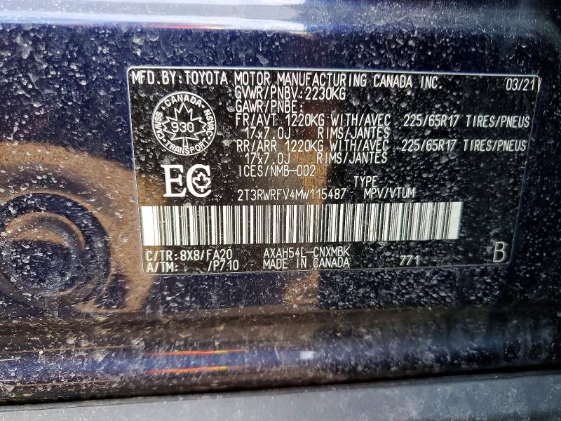 Продажа на аукционе авто 2021 Toyota Rav4 Hybrid, vin: 2T3RWRFV4MW115487, номер лота: 41939736