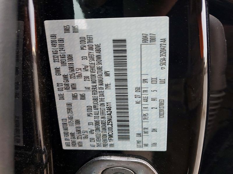 79169295 :رقم المزاد ، 1FMCU0LZ5NUA24611 vin ، 2022 Ford Escape مزاد بيع
