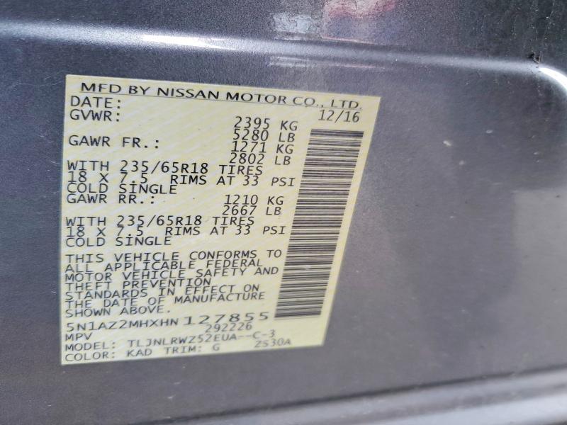 Aukcja sprzedaży 2017 Nissan Murano, vin: 5N1AZ2MHXHN127855, numer aukcji: 79351765