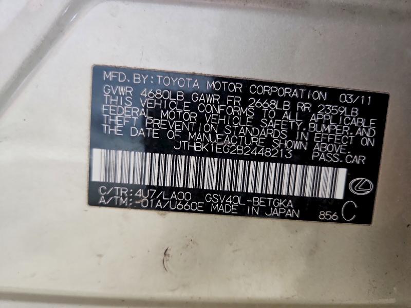 47862466 :رقم المزاد ، JTHBK1EG2B2448213 vin ، 2011 Lexus Es 350 مزاد بيع