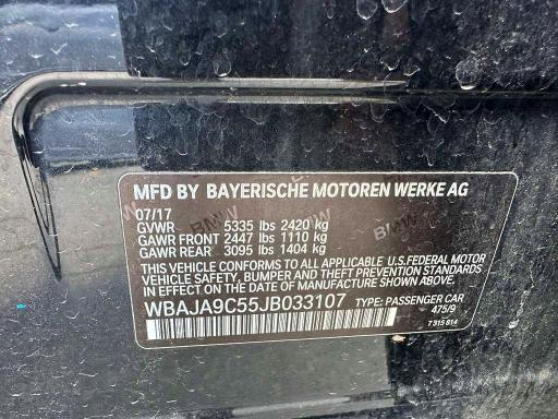 2018 Bmw Motorrad 530e მანქანა იყიდება აუქციონზე, vin: WBAJA9C55JB033107, აუქციონის ნომერი: 79593155