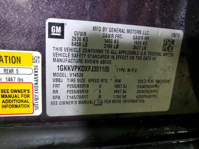 Aukcja sprzedaży 2015 Gmc Acadia, vin: 1GKKVPKDXFJ351105, numer aukcji: 47859306