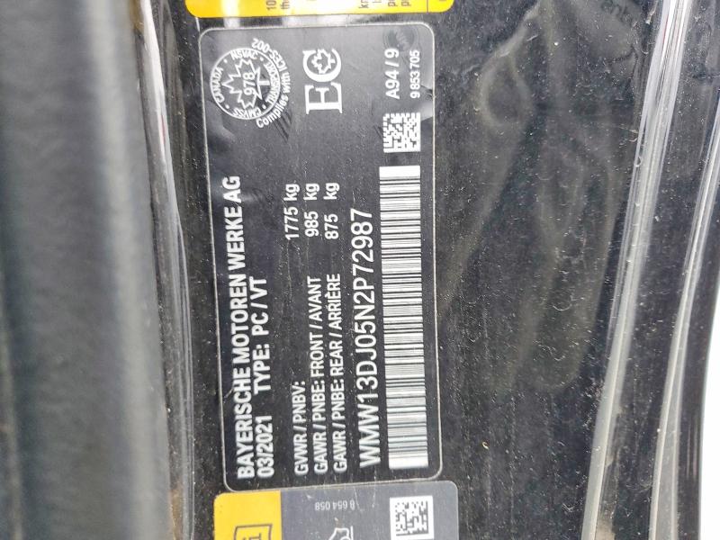 45738606 :رقم المزاد ، WMW13DJ05N2P72987 vin ، 2022 Mini Cooper مزاد بيع