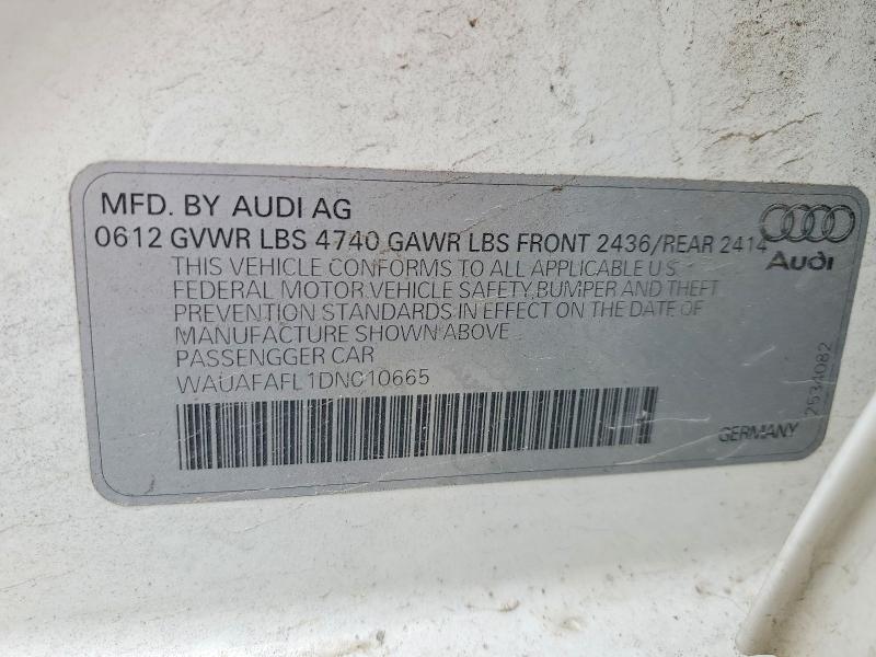 79938305 :رقم المزاد ، WAUAFAFL1DN010665 vin ، 2013 Audi A4 مزاد بيع