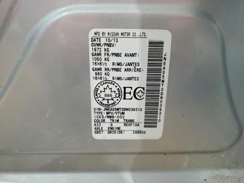 42015416 :رقم المزاد ، JN8AS5MT0DW039310 vin ، 2013 Nissan Rogue مزاد بيع