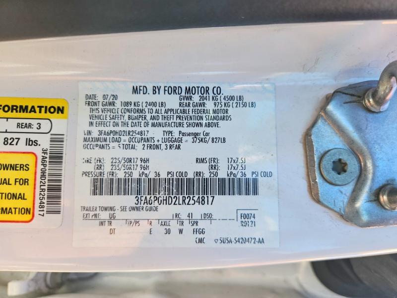 Продажа на аукционе авто 2020 Ford Fusion, vin: 3FA6P0HD2LR254817, номер лота: 46010486
