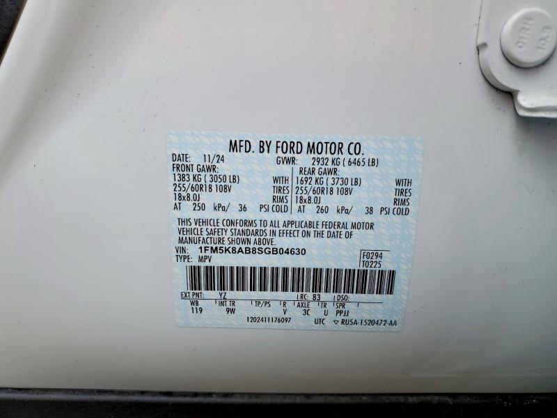 41741456 :رقم المزاد ، 1FM5K8AB8SGB04630 vin ، 2025 Ford Explorer مزاد بيع